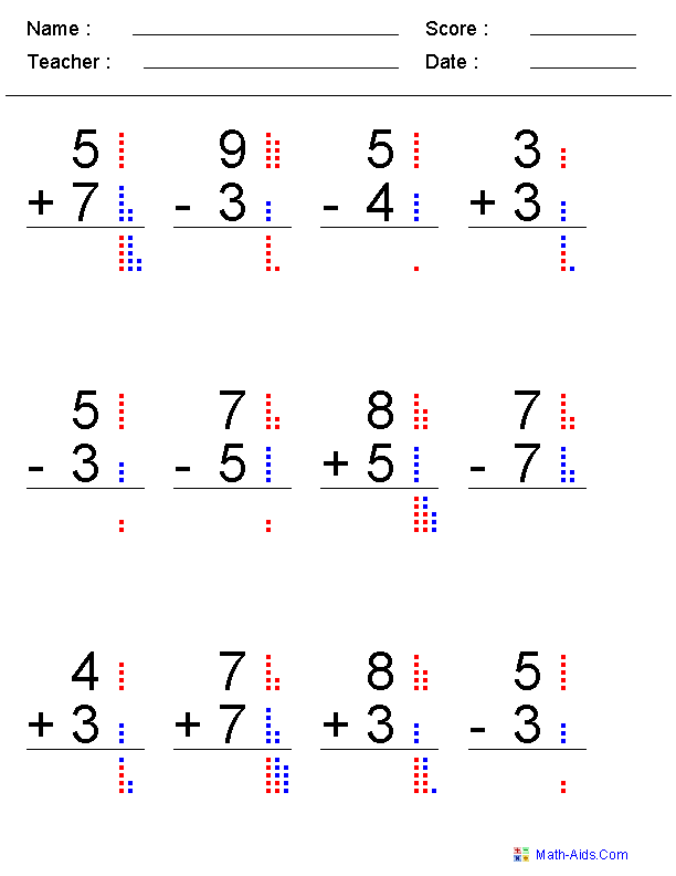 Adding & Subtracting with Dot Mixed Problems Worksheets