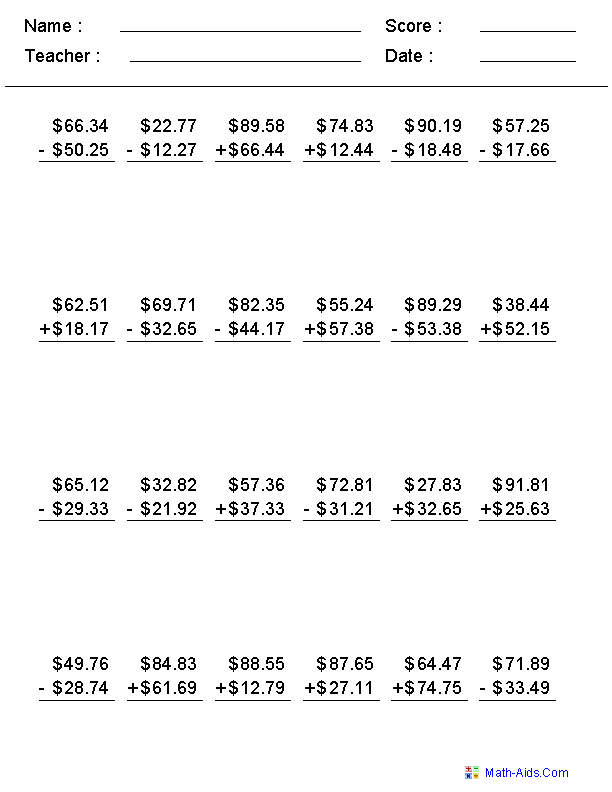 number  worksheets Problems Mixed Mixed  for Worksheets missing column subtraction Worksheets Problems Practice addition and