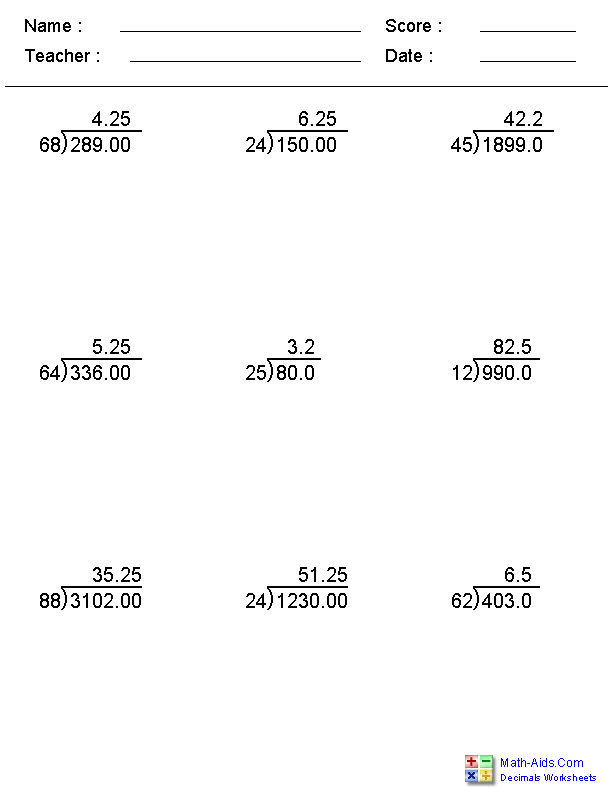 Long division homework problems