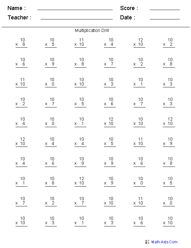 Multiplication Times Tables Drills Multiplication Worksheets