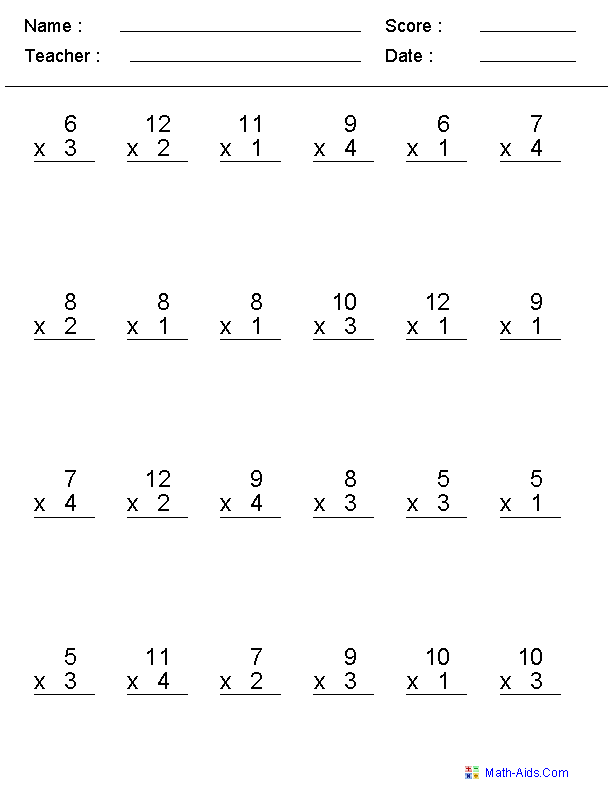 3rd Grade Multiplication Fact Worksheet