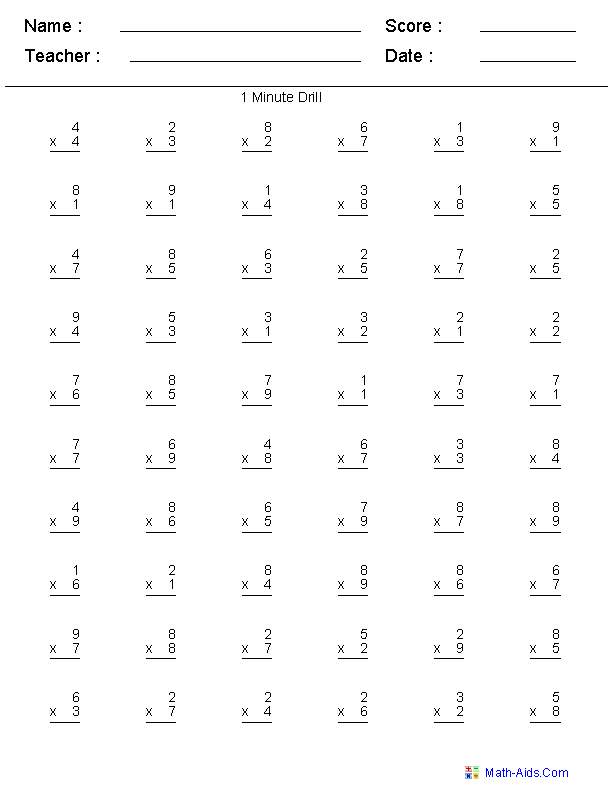 Multiplication Drill Worksheets