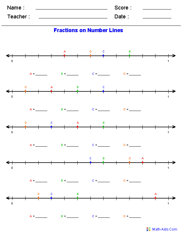 Fractions On Number Lines Number Line Worksheets