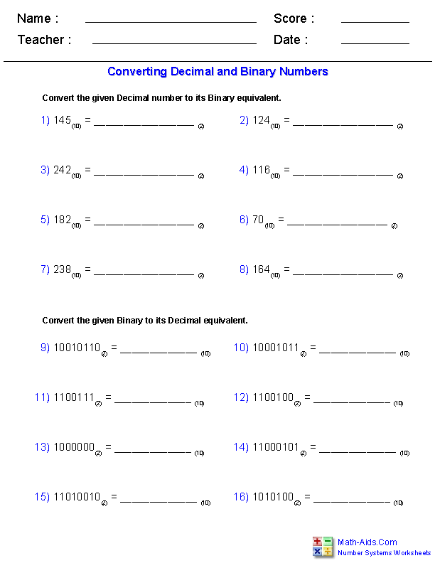 Binary To Decimal Conversion Chart Pdf