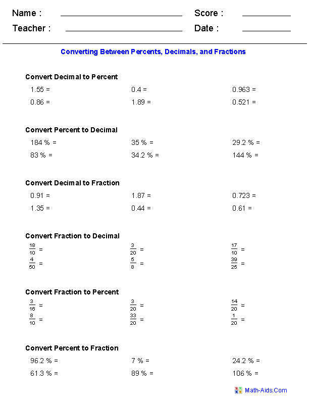 Changing Numbers To Percents Worksheet Page 78 77 6th