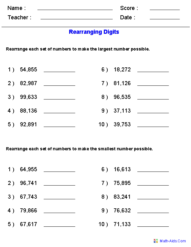 Place Value Worksheets Place Value Worksheets For Practice