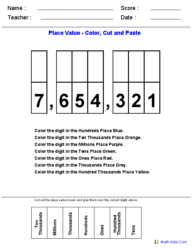 place value  math worksheets