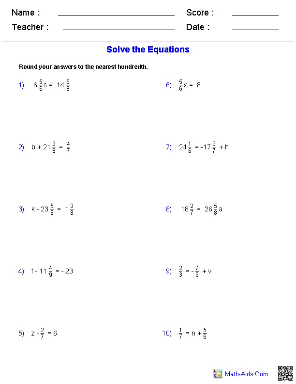 Pre-Algebra Worksheets | Dynamically Created Pre-Algebra ...