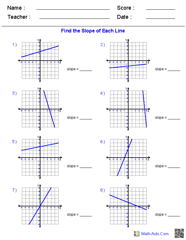 Find Slope from Graph Functions Worksheets