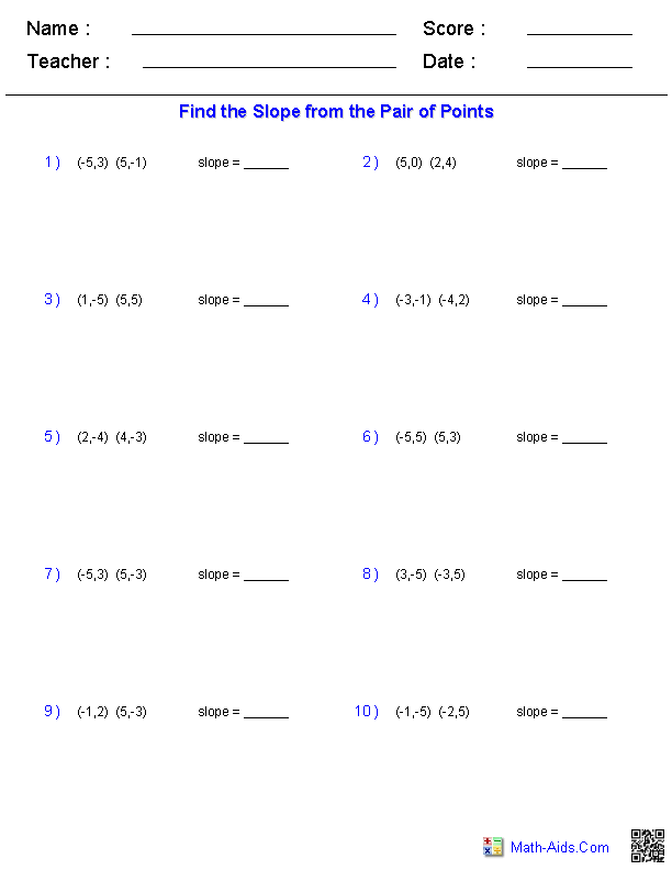 Algebra 1 Point Slope Form Worksheet Answers