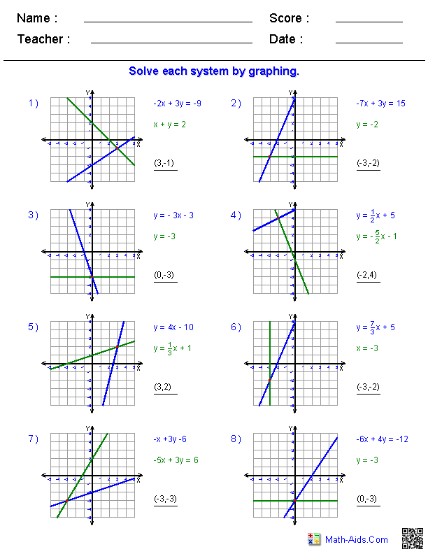 PreAlgebra Worksheets  Systems of Equations Worksheets