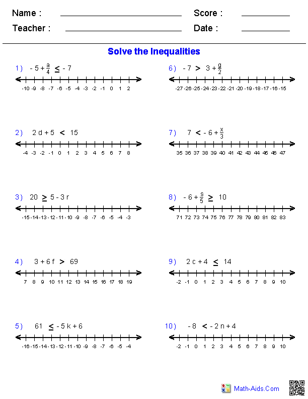 Two Step Inequalities Inequalities Worksheets