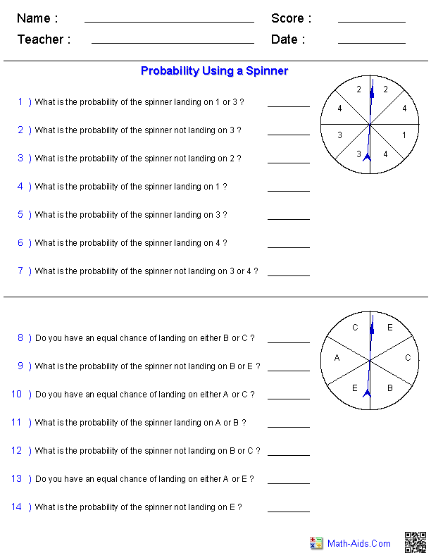 Probability Math Worksheets