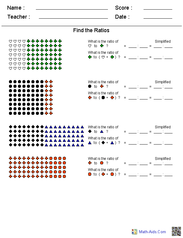 Simple Ratios Ratio Worksheets