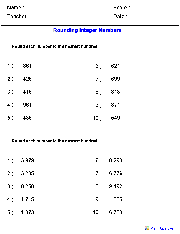 Rounding Worksheets Rounding Worksheets For Practice