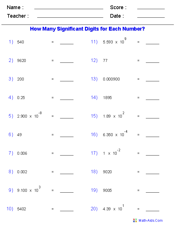 Significant Figures Worksheets | Printable Significant Figures Worksheets