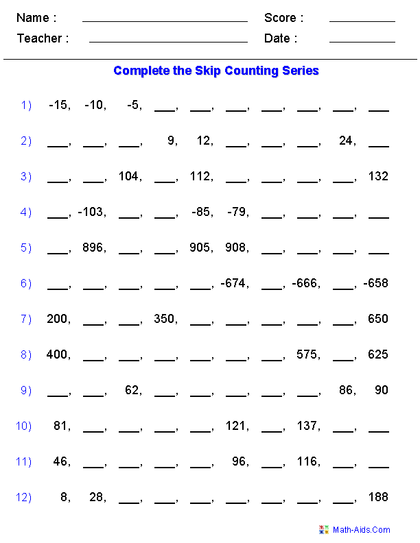 Skip Counting Worksheets | Dynamically Created Skip Counting Worksheets