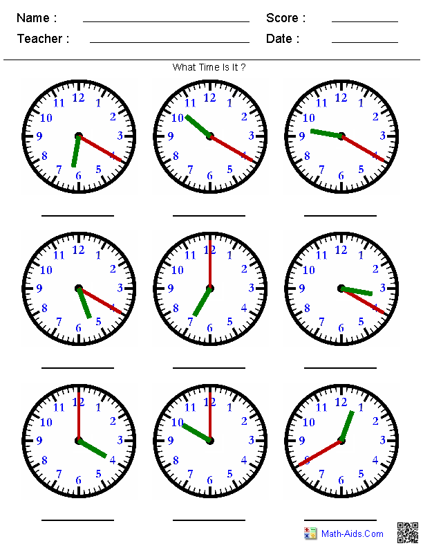 Tell the Time On the Clock Time Worksheets