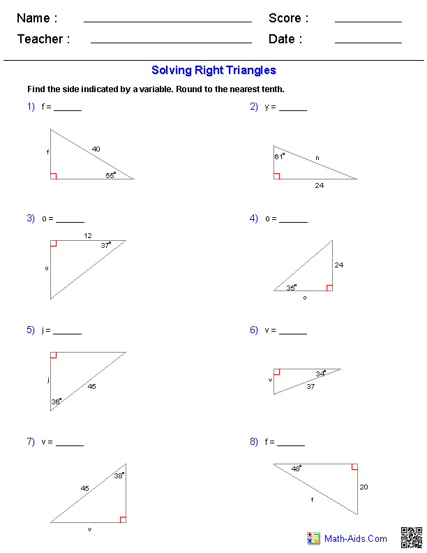 Geometry Worksheets  Trigonometry Worksheets