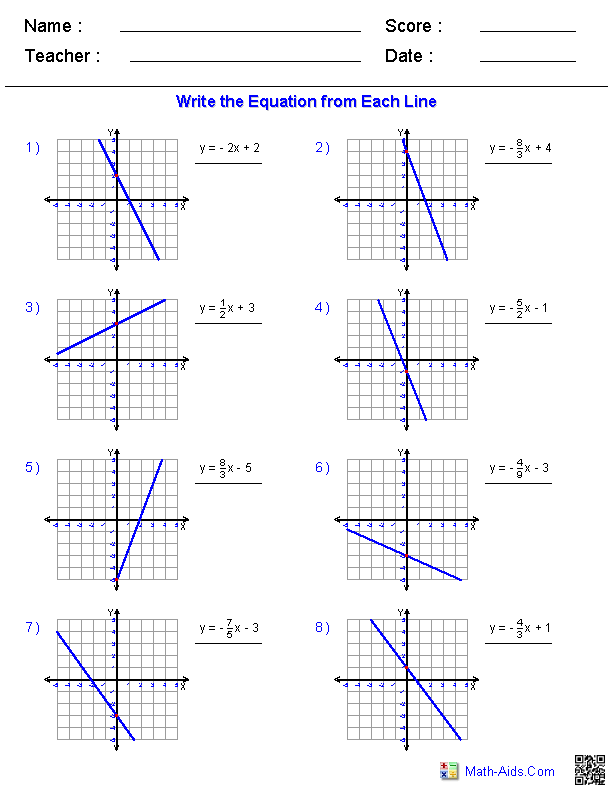 Writing Linear Equations Linear Equations Worksheets