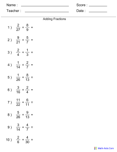 Fractions Worksheets