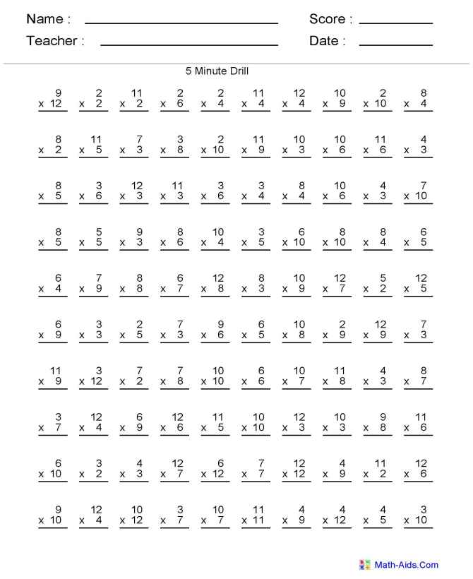 multiplication-work-sheets