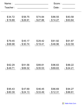 Subtraction Worksheets