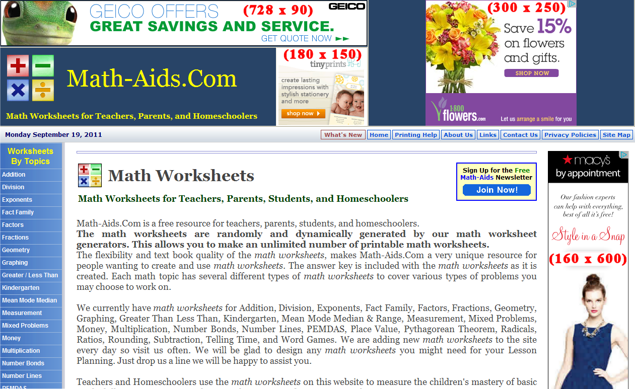 worksheet Math Aide math aids com advertise with us ad examples