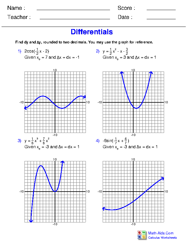 Graphing Differentials Differential Applications Worksheets