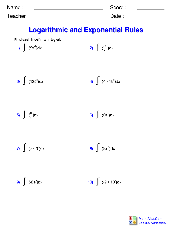 Calculus Worksheets | Indefinite Integration Worksheets