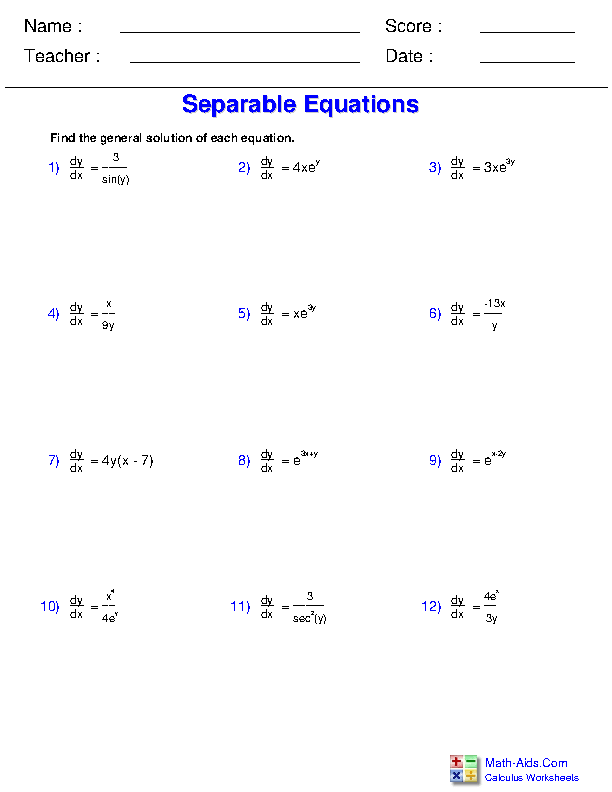 Differential Worksheet Pdf Multiple Choice