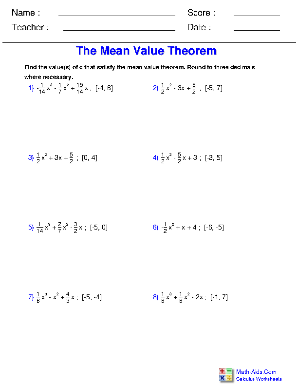 Calculus Worksheets | Definite Integration Worksheets