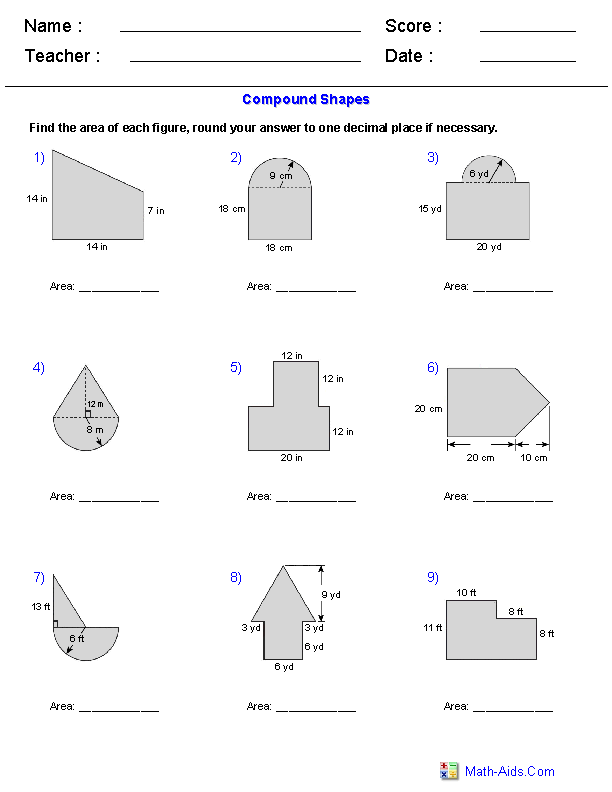 Compound Shapes - Add Geometry Worksheets