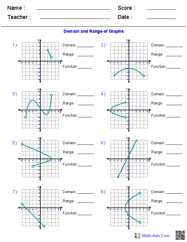 Algebra 1 Worksheets Domain and Range Worksheets