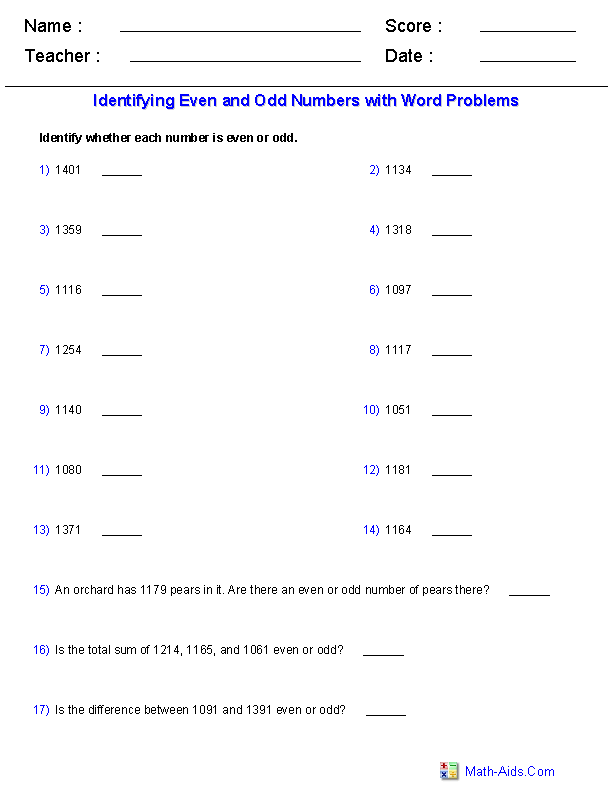 Even and Odd Math Worksheets