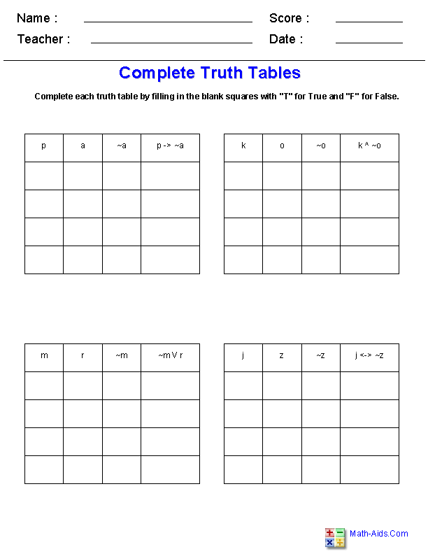 Logic Worksheets | Dynamic Logic Worksheets for Teachers