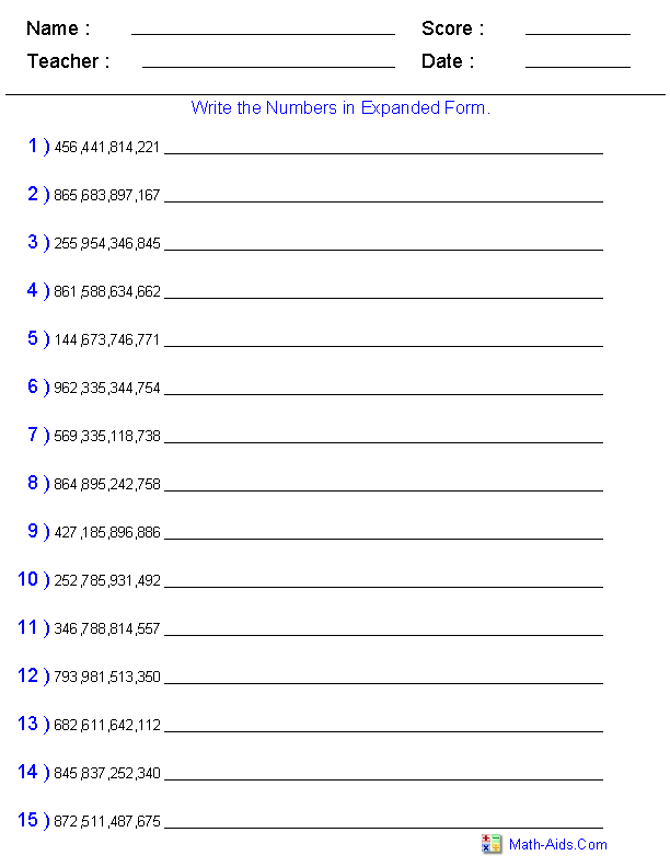 expanded form of numbers for grade 2
 Place Value Worksheets | Place Value Worksheets for Practice