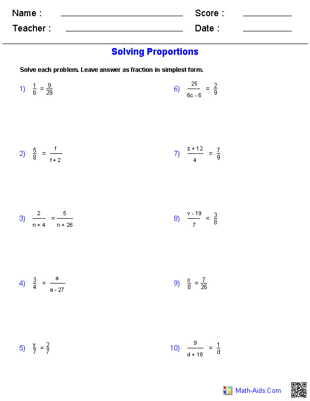 Solving Proportions Geometry Worksheets