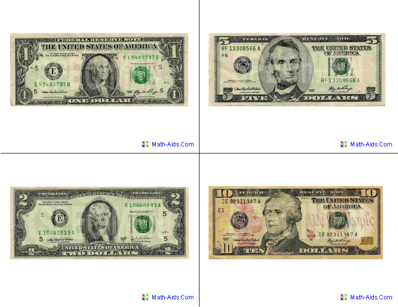 U.S.A. Bills Flash Cards