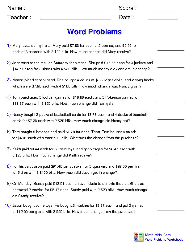 Multiplication Word Problem Worksheet For Grade 4