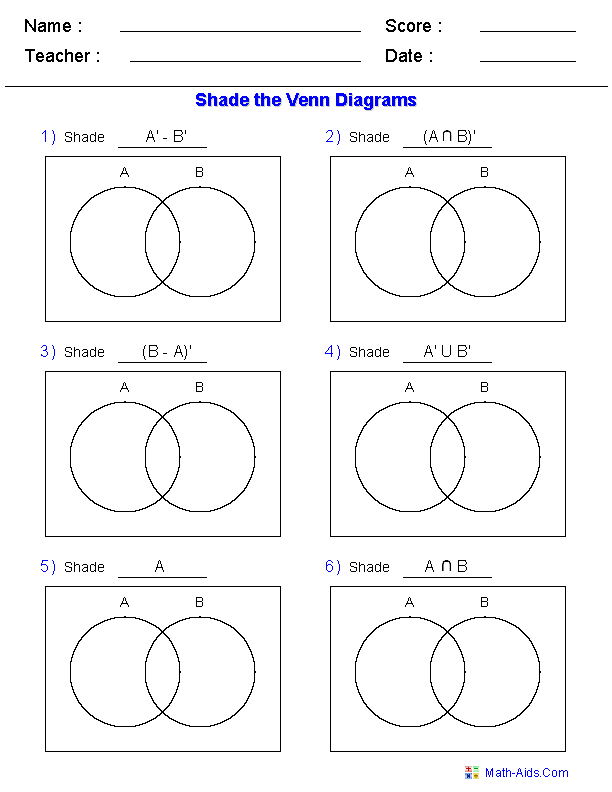 Venn Diagram Worksheets | Dynamically Created Venn Diagram Worksheets