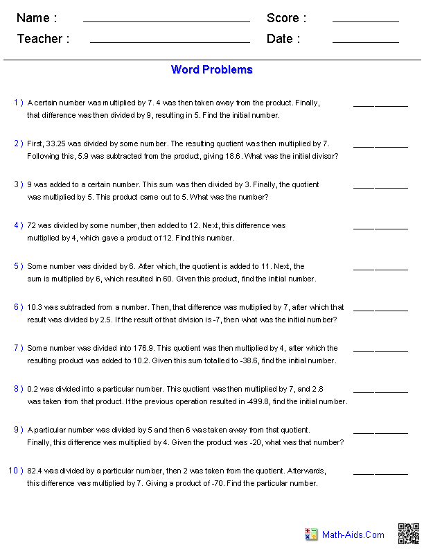 Keywords For Math Operations Chart