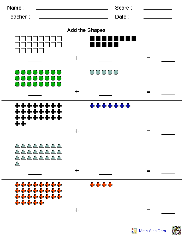 Adding Shapes Kindergarten Worksheets