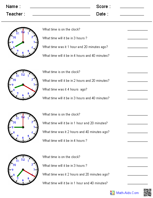Adding or Subtracting Time Worksheets