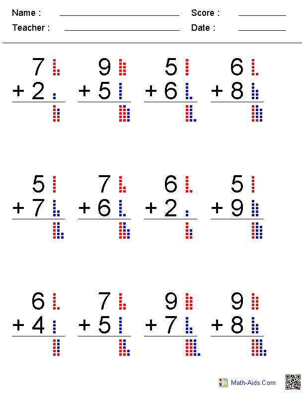 Adding with Dots Kindergarten Worksheets