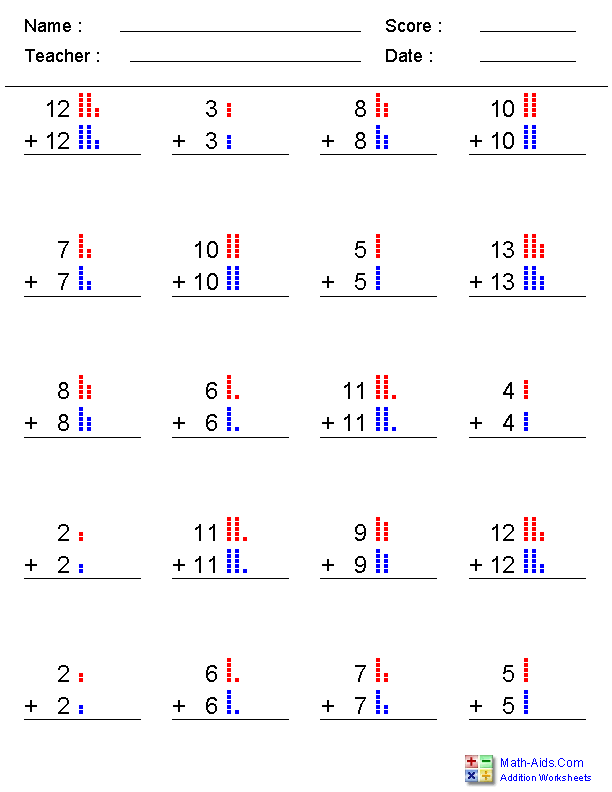 Adding Doubles w/ Dots Addition Worksheets