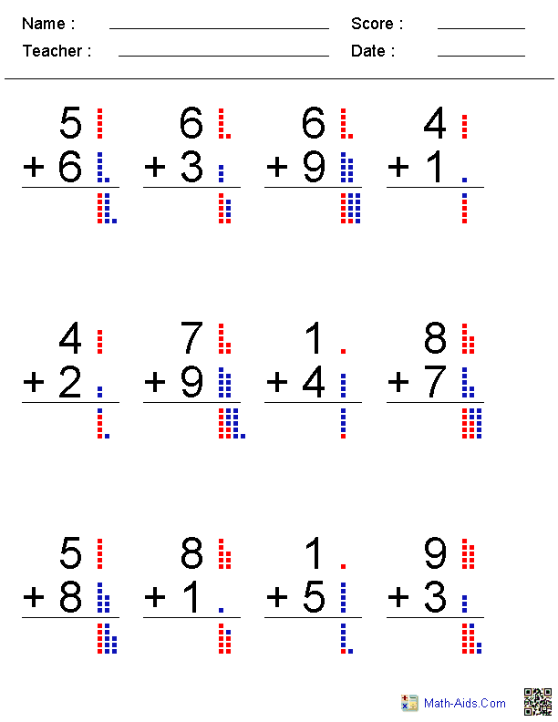 Adding with Dots Addition Worksheets