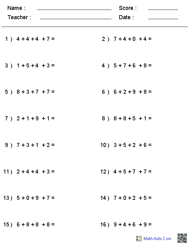 Addition Worksheets Dynamically Created Addition Worksheets