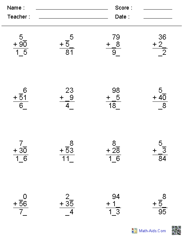 Addition Worksheets Dynamically Created Addition Worksheets
