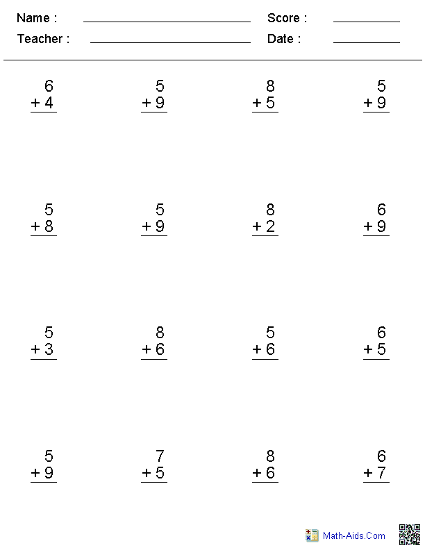 Single Digit Addition Worksheets